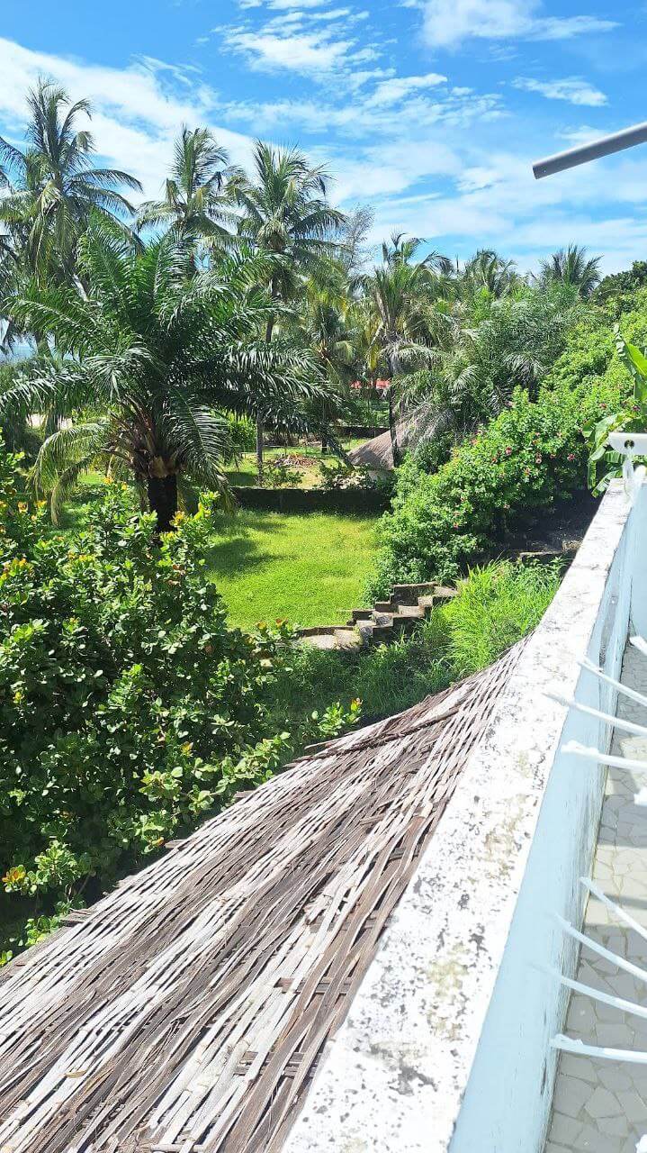 Le bleu éclatant du ciel de Casamance et les cocotiers emblématiques autour du Campement Buhanor, un cadre idyllique pour vos vacances ensoleillées à Cap Skirring.